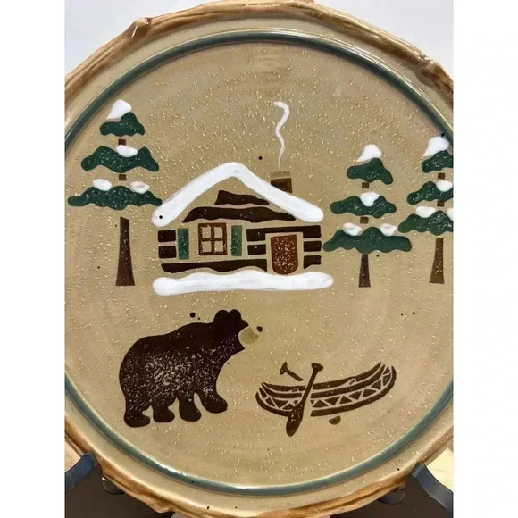 Sonoma"Lodge" Round Circle Trivet/Cheese/Hot Plate W/Cabin,Bear,Canoe 9" EUC - Picture 3 of 4